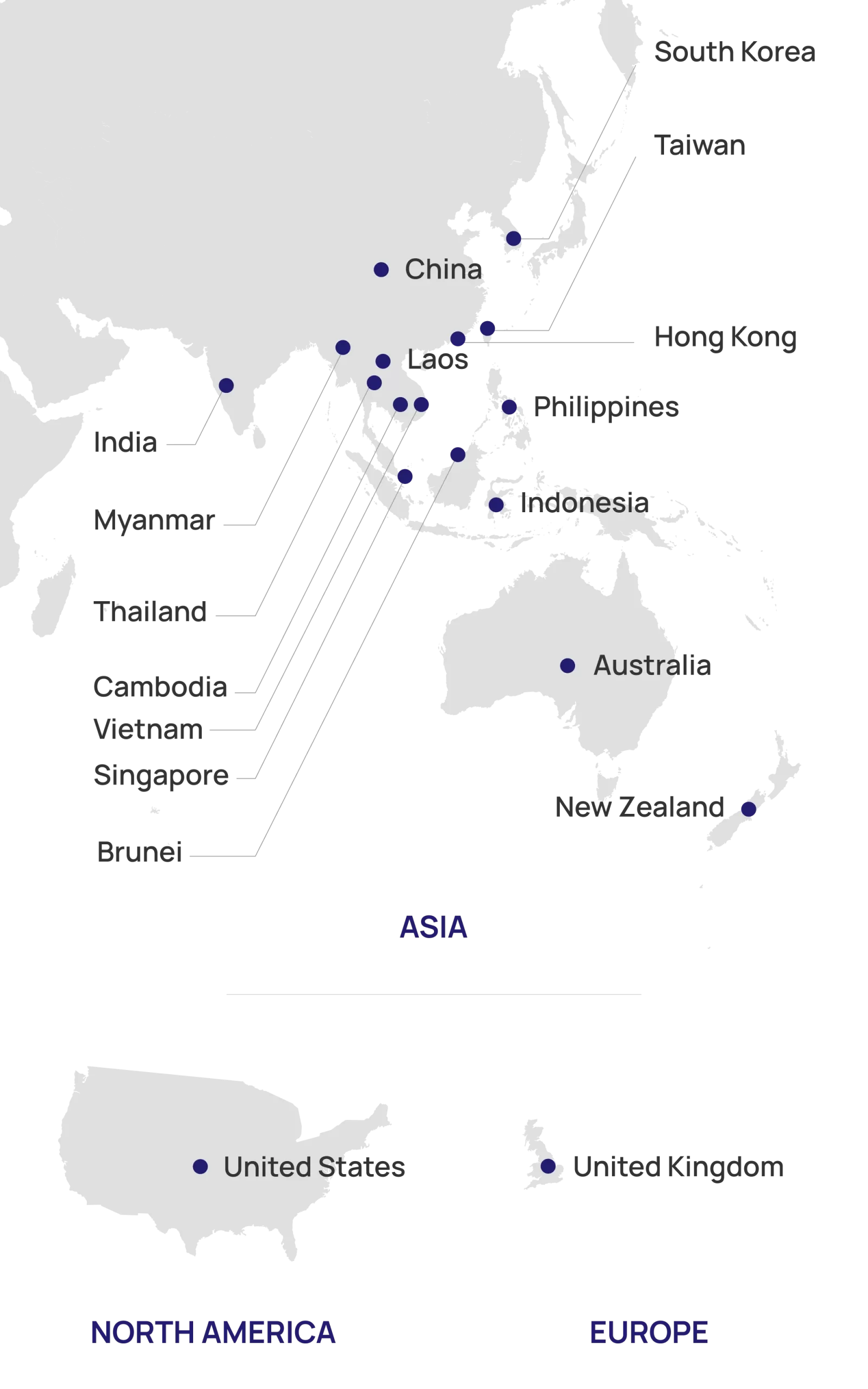 A map illustrating Thung Hing as the manufacturer and supplier of metal roofing and building solutions exported to various countries worldwide, including the United Kingdom, China, and Australia.