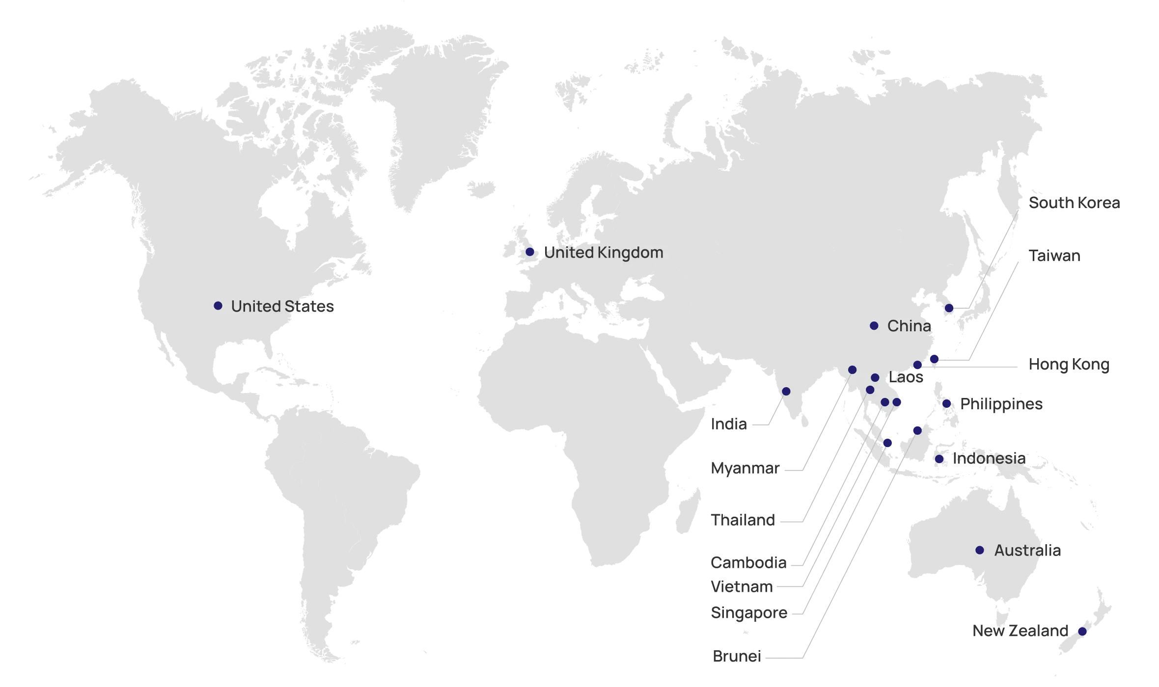 A map illustrating Thung Hing as the manufacturer and supplier of metal roofing and building solutions exported to various countries worldwide, including the United Kingdom, China, and Australia.