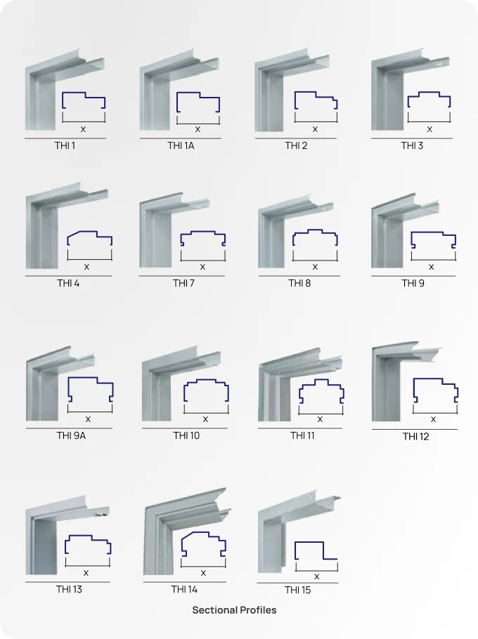 Thung Hing's Metal Door and Window Frames sectional profiles.